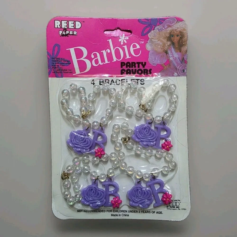 Barbie Party Favors 1990 Vintage Reed Paper 4 Bracelet Set Sealed New Old Stock